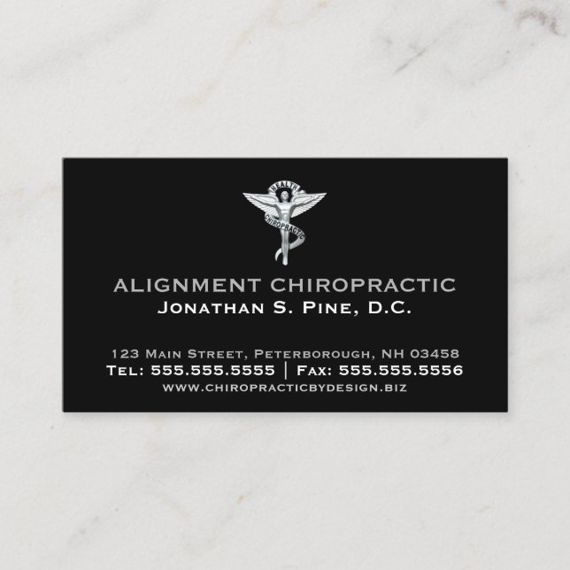 Metallisch aussehendes Chiropraktisches Emblem Ber Visitenkarte (Vorderseite)