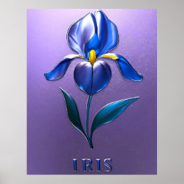 Metallisch Glänzende Blaue Irisblüte mit Text Poster