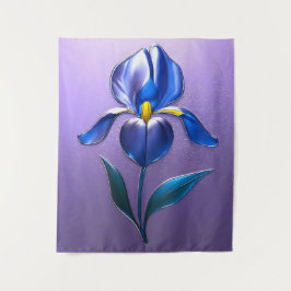 Metallisch Glänzende Blaue Irisblüte mit Text Wandteppich