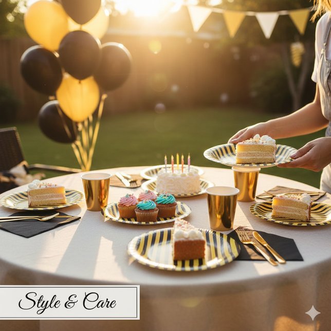 Metallisch Gold und Schwarz Gestreift 7" Pappteller (Metallic Gold and Black Striped 7 Paper Bowls)