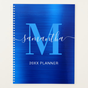 Metallisch königsblaues Signatur-Monogramm 2027 Planer
