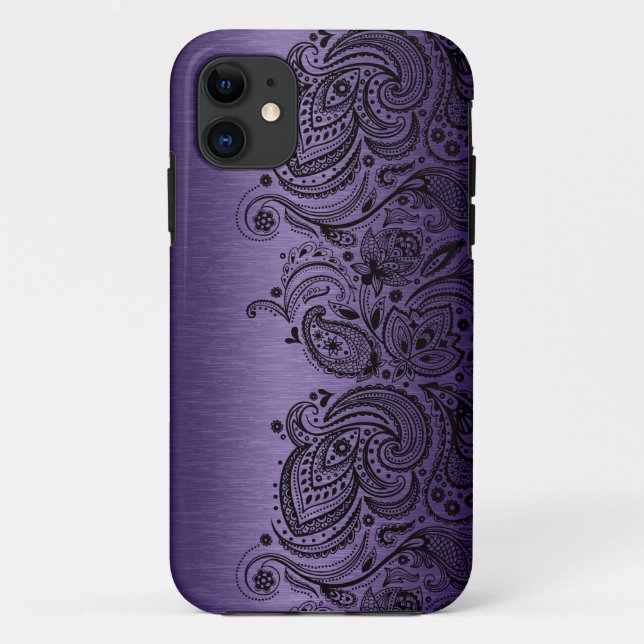 Metallisch Lila mit Black Paisley Lace Case-Mate iPhone Hülle (Rückseite)