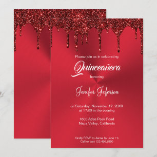 Metallisch rote Glitzer-Quinceanera-Einladung Einladung