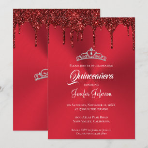 Metallisch rote Glitzer-Quinceanera-Einladung Einladung