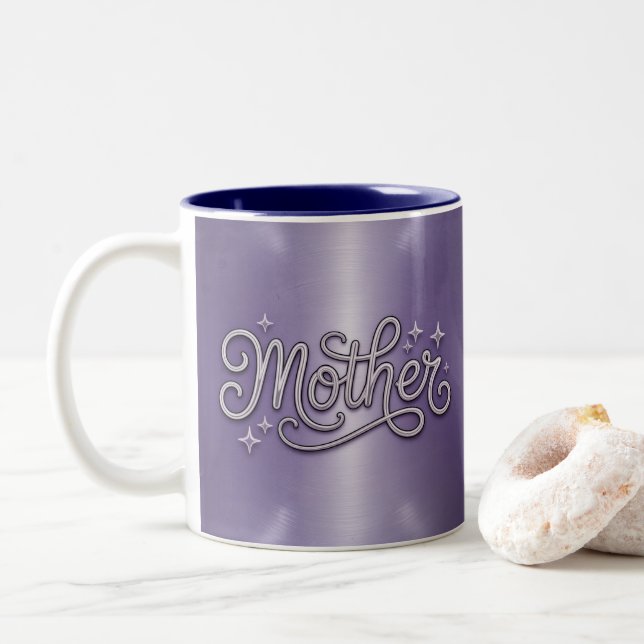 Metallisch silberne Mutter lila Tasse (Mit Donut)