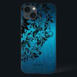 Metallisch Türkis gebürstetes Aluminium, schwarze  Case-Mate iPhone Hülle<br><div class="desc">Elegant blau-grün türkisfarben metallische Hintergrund gebürstetes Aluminium sehen schwarz Blumenspitze aus. Anpassbare Monogramm. Mehrere Version auf diesem Design mit unterschiedlicher Platzierung.</div>