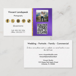 Metallisch violette Fotografie Foto & QR-Code Visitenkarte