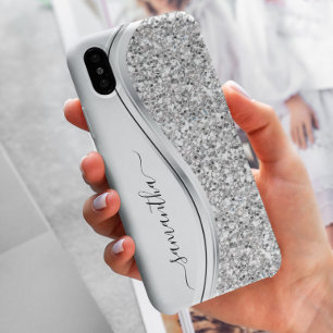 Metallisch weißer Glitter-Handschrift-Monogramm Samsung Galaxy Hülle