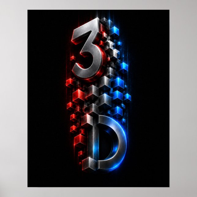 Metallische 3D-Dimension-Würfel Abstract Poster (Vorne)