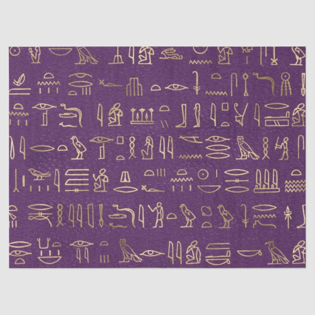 Metallische ägyptische Hieroglyphen auf Lila Seidenpapier (Vorderseite)
