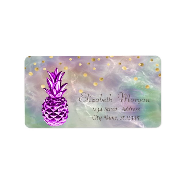 Metallische Ananas Confetti Holographic Pearl Adressaufkleber (Vorne)