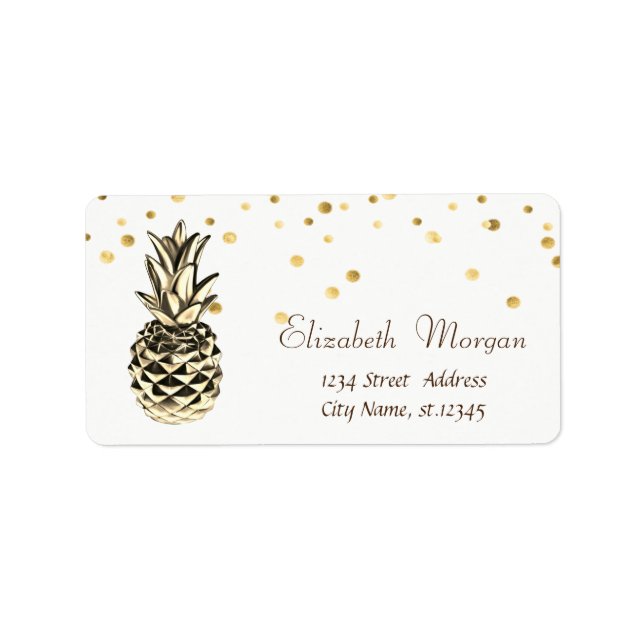 Metallische Ananas, weiß, Imitate Gold Foil Confet Adressaufkleber (Vorne)