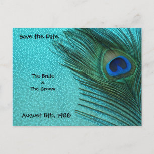 Metallische Aqua-Pfau-Save the Date Postkarte