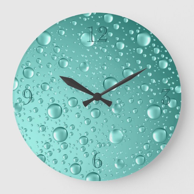 Metallische Aquamarin- grüne Regenfälle Große Wanduhr (Vorderseite)