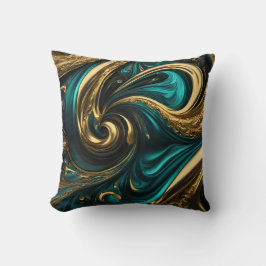 Metallische Aquamarin- und Gold-Wirbel Kissen