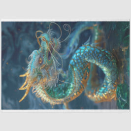 Metallische Aquamarine goldenserpente Drachendekou Seidenpapier