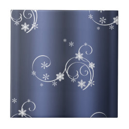 Metallische Aquamarine, weiße Wirbel Weihnachten Fliese