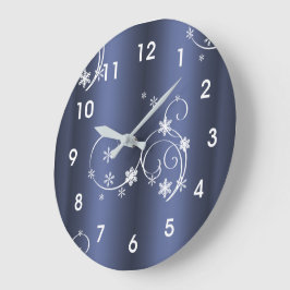 Metallische Aquamarine, weiße Wirbel Weihnachten Große Wanduhr