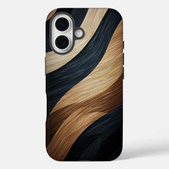 Metallische Black & Gold Zebra Stripes Handy-Fall iPhone 16 Hülle (Rückseite)