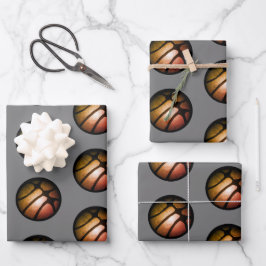 Metallische Black Orange Basketball Ball Sports Geschenkpapier Set