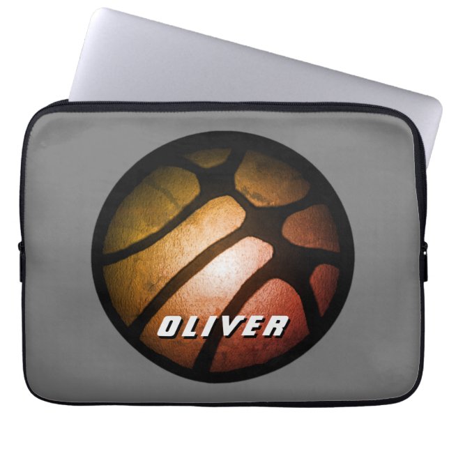 Metallische Black Orange Basketball Ball Sports Laptopschutzhülle (Vorderseite)