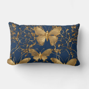 Metallische blaue Schmetterlinge mit Goldweinen Lendenkissen
