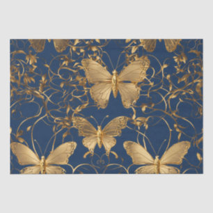 Metallische blaue Schmetterlinge mit Goldweinen Seidenpapier