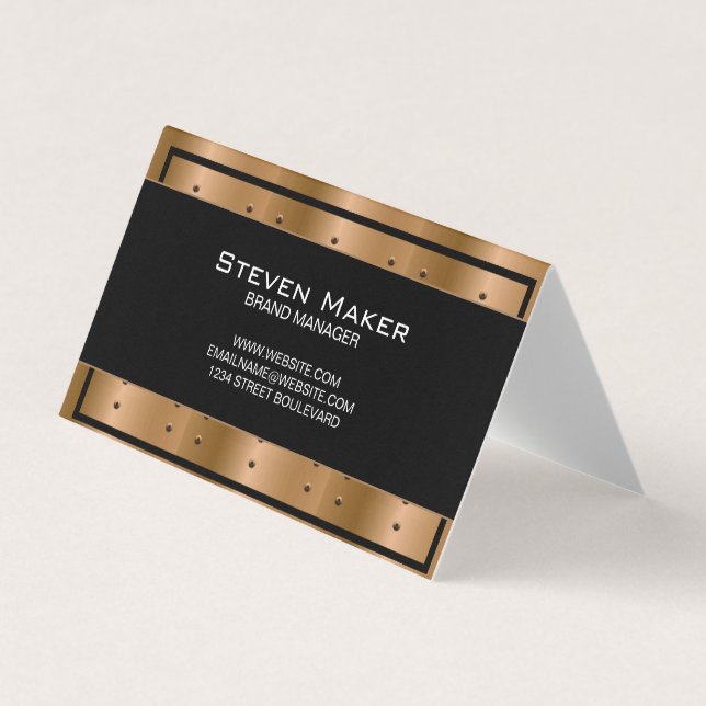 Metallische Bronze mit Rivets | Schwarze Grenze Visitenkarten (Vorderseite)