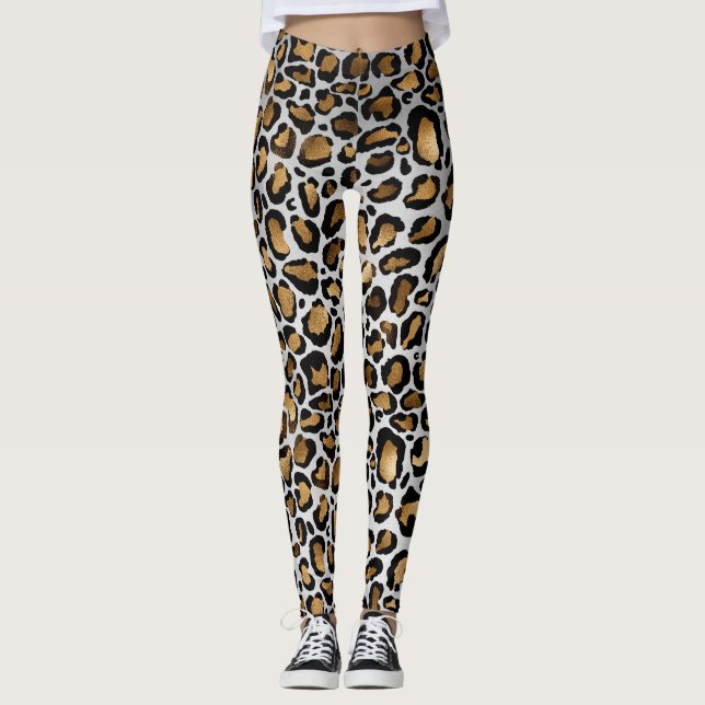 Metallische Bronze- und Black-Leopard-Punkte auf W Leggings (Vorderseite)