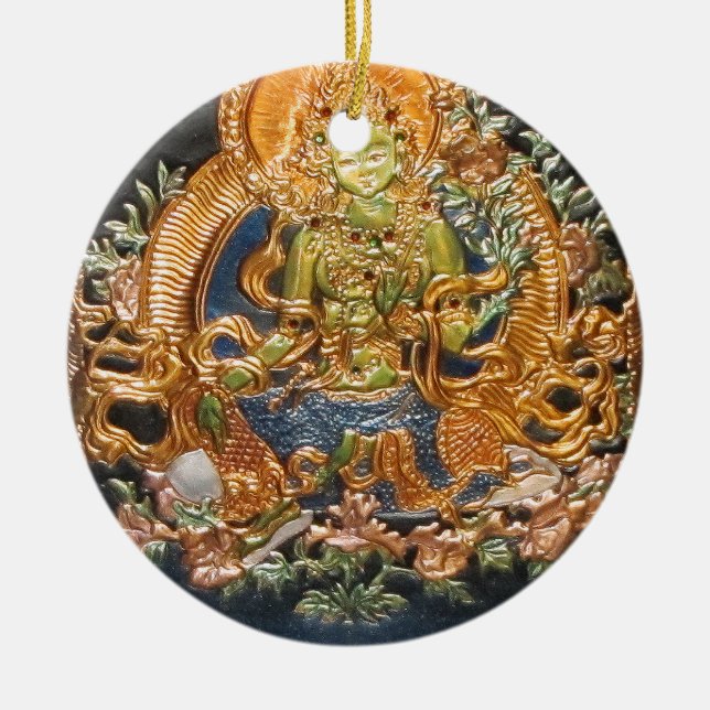 METALLISCHE EINLEGEARBEIT BUDDHISTISCHES KERAMIK ORNAMENT (Vorne)