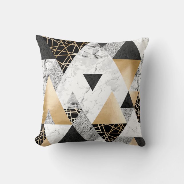 Metallische Geometrie: Gold-Silber-Marmor Kissen (Vorderseite)