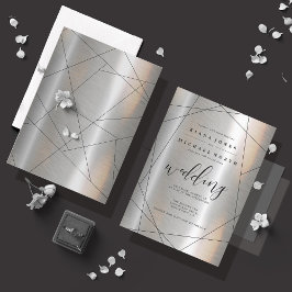 Metallische geometrische Hochzeit Silber/Schwarz I Einladung