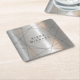 Metallische Geometrische Hochzeitsilber/Schwarz-ID Rechteckiger Pappuntersetzer
