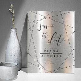 Metallische Geometrische Hochzeitsilber/Schwarz-ID Save The Date