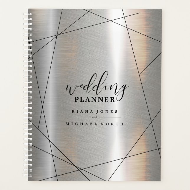 Metallische geometrische Hochzeitspläne Silber/Sch Planer (Vorderseite)