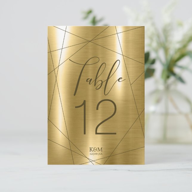 Metallische geometrische Tischnummern Gold-ID648 (Stehend Vorderseite)