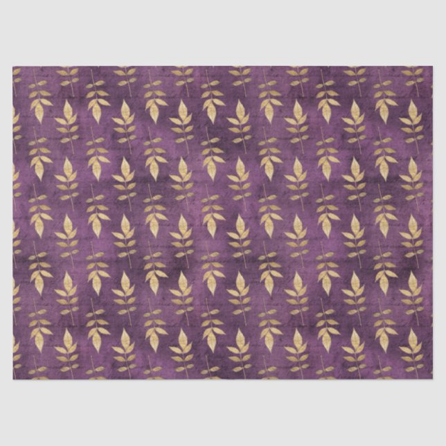 Metallische Gold-Blätter auf Lila Decoupage Seidenpapier (Vorderseite)