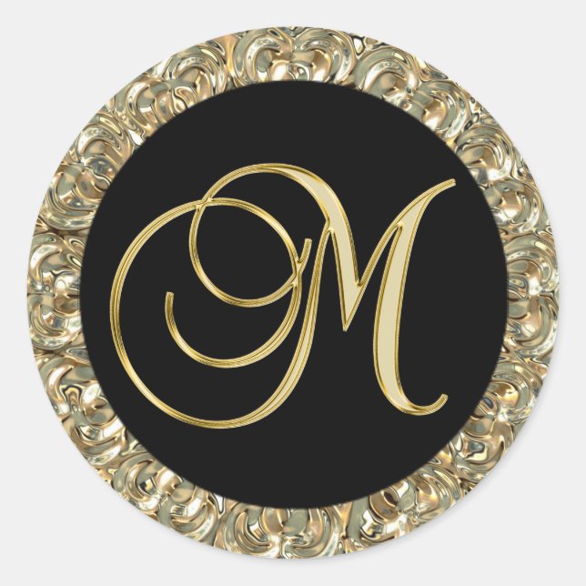 Metallische Gold Monogram Letter 'M' Siegel Runder Aufkleber (Vorderseite)