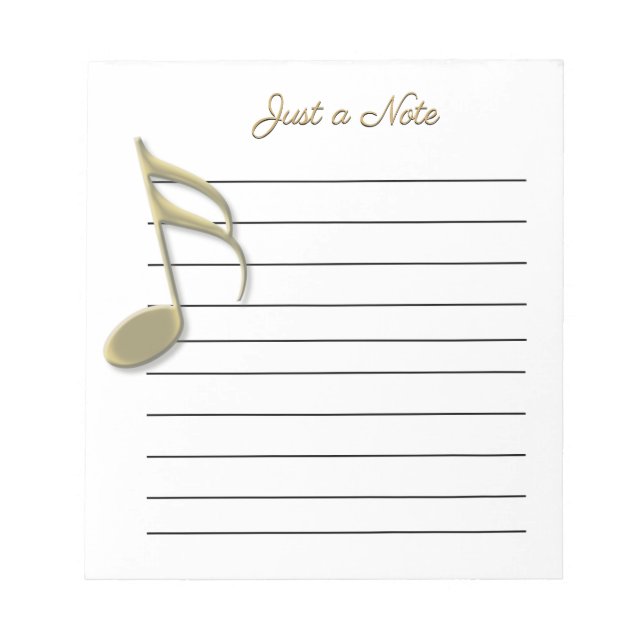 Metallische Gold-Musiknote auf Papierpad Notizblock (Vorderseite)