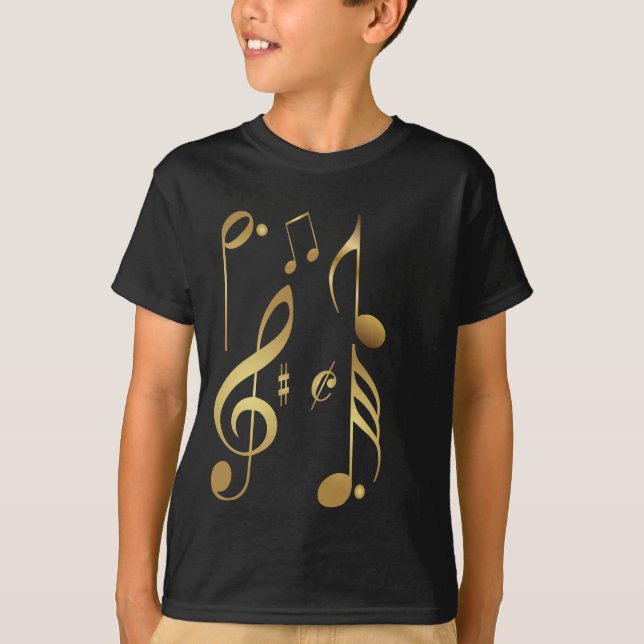 Metallische Gold-Musiknote T-Shirt (Vorderseite)