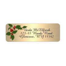 Metallische Gold Script Holly und Berries Holiday