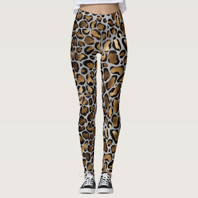 Metallische Gold- und Black-Leopard-Spots auf weiß Leggings (Vorderseite)