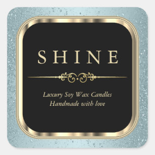 Metallische Gold- und Blue Labels Square Quadratischer Aufkleber