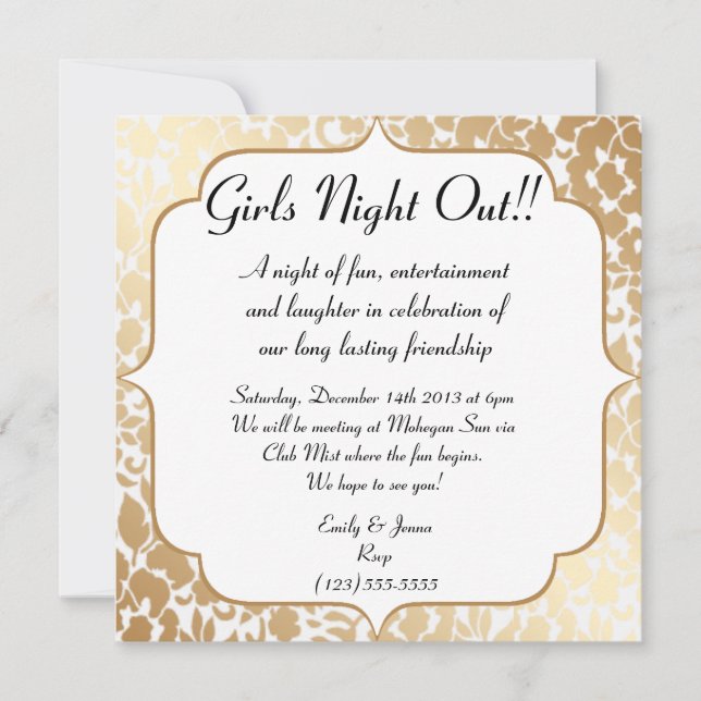 Metallische Golden White Floral Girls Nacht Einladung (Vorderseite)