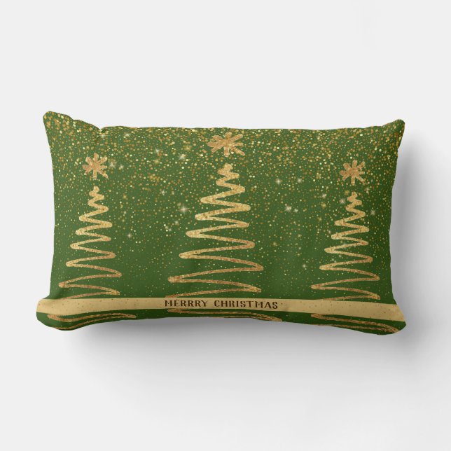 Metallische goldene Bäume Weihnachtsgeschenk Grün Lendenkissen (Vorderseite)