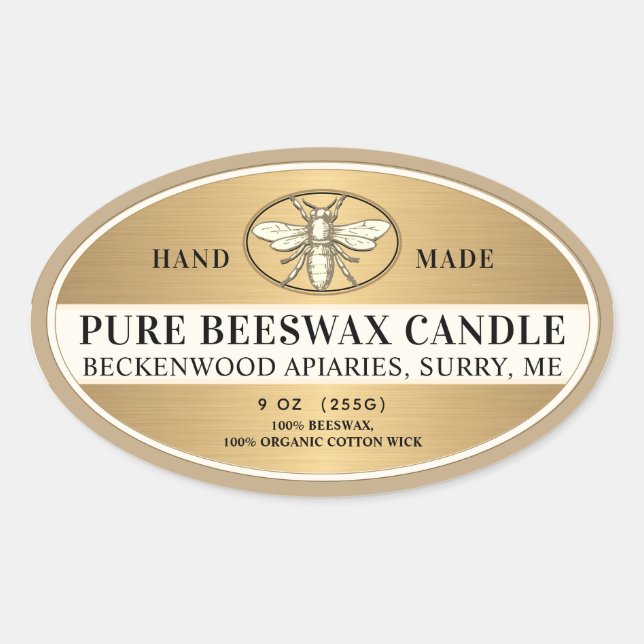 Metallische goldene Bienenwachs Oval Candle Herald Ovaler Aufkleber (Vorderseite)