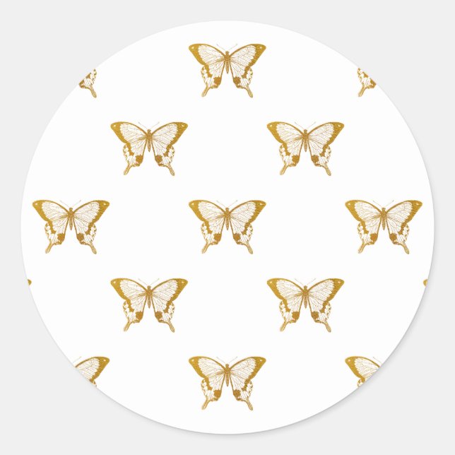 Metallische goldene Schmetterlinge auf Weiß Runder Aufkleber (Vorderseite)