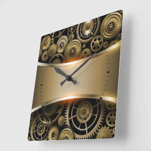 Metallische goldene Textur Gepäckmarke Quadratische Wanduhr
