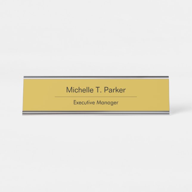 Metallische Goldfarbe elegant schlicht minimalisti Schreibtischnamensplakette (Vorderseite )