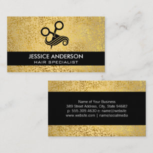 Metallische Goldflakes Friseur-Logo Visitenkarte
